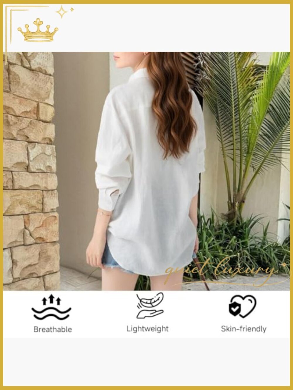 Oversize Linen Button Down Shirt V-Neck Long Sleeve Casual Office Top - Picture 6 of 7